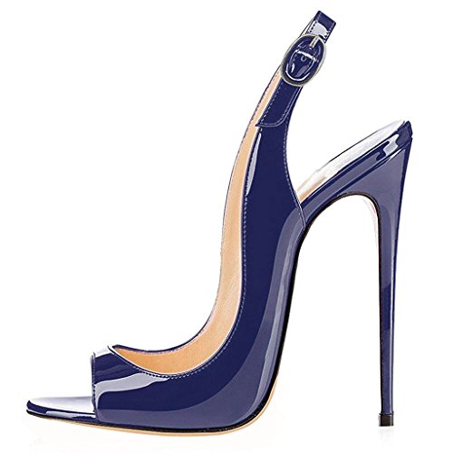 EDEFS Damen Peep Toe Hoch Absatz Sandalen Slingback Schuhe Sommer Sandaletten mit Schnalle Blau EU37 EDEFS Damen Peep Toe Hoch Absatz Sandalen Slingback Schuhe Sommer Sandaletten mit Schnalle Blau EU37 von EDEFS