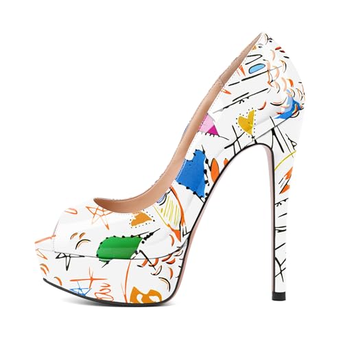 EDEFS Damen Peep Toe Plateau Pumps mit 6 Zoll Stiletto Absatz und Runder Zehenpartie Business und Abend mit Glamourösem Touch Graffiti Weiß EU37 EDEFS Damen Peep Toe Plateau Pumps mit 6 Zoll Stiletto Absatz und Runder Zehenpartie Business und Abend mit Glamourösem Touch Graffiti Weiß EU37 von EDEFS
