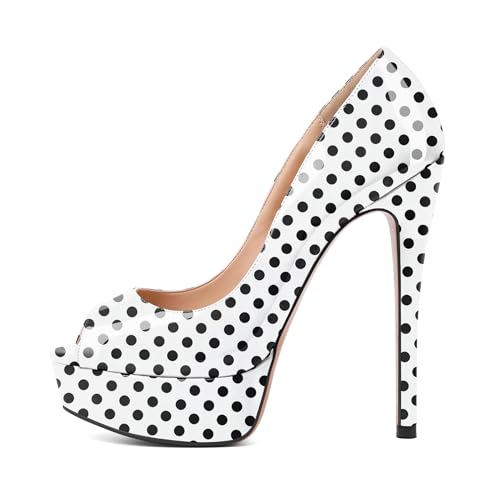 EDEFS Damen Peep Toe Plateau Pumps mit 6 Zoll Stiletto Absatz und Runder Zehenpartie Business und Abend mit Glamourösem Touch Polka Dot EU37 von EDEFS