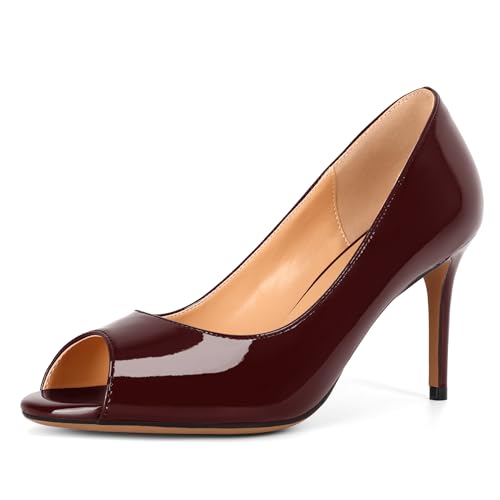 EDEFS Damen Peep Toe Pumps Elegante Offene Zehe Schuhe mit 8CM Absatz Burgundy Größe EU41 von EDEFS