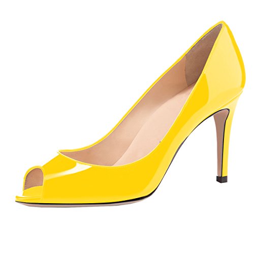 EDEFS Damen Peep Toe Pumps Elegante Offene Zehe Schuhe mit 8CM Absatz Gelb Größe EU39 EDEFS Damen Peep Toe Pumps Elegante Offene Zehe Schuhe mit 8CM Absatz Gelb Größe EU39 von EDEFS