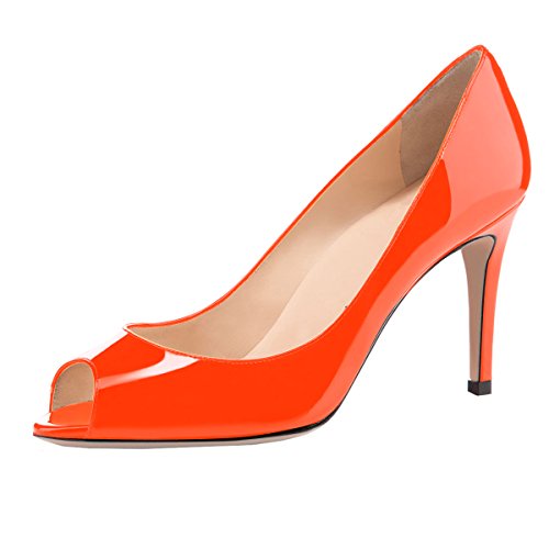 EDEFS Damen Peep Toe Pumps Elegante Offene Zehe Schuhe mit 8CM Absatz Orange Größe EU39 EDEFS Damen Peep Toe Pumps Elegante Offene Zehe Schuhe mit 8CM Absatz Orange Größe EU39 von EDEFS