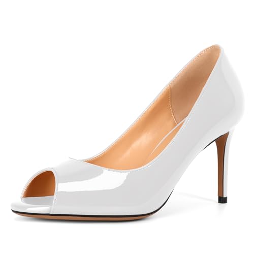 EDEFS Damen Peep Toe Pumps Elegante Offene Zehe Schuhe mit 8CM Absatz White Größe EU38 EDEFS Damen Peep Toe Pumps Elegante Offene Zehe Schuhe mit 8CM Absatz White Größe EU38 von EDEFS