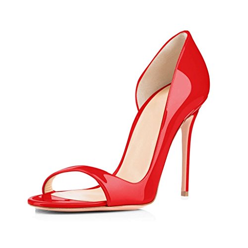 EDEFS Damen Peep Toe Sandalen Offener Zehen High Heels d'Orsay Sommer Schuhe Rot Größe EU39 von EDEFS