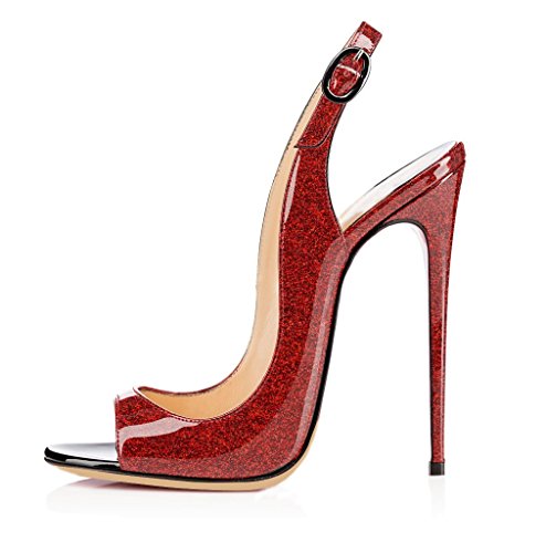 EDEFS Damen Peep Toe Slingback Sandaletten Stiletto Absatz Sommer High Heel Schuhe Rot EU38 EDEFS Damen Peep Toe Slingback Sandaletten Stiletto Absatz Sommer High Heel Schuhe Rot EU38 von EDEFS
