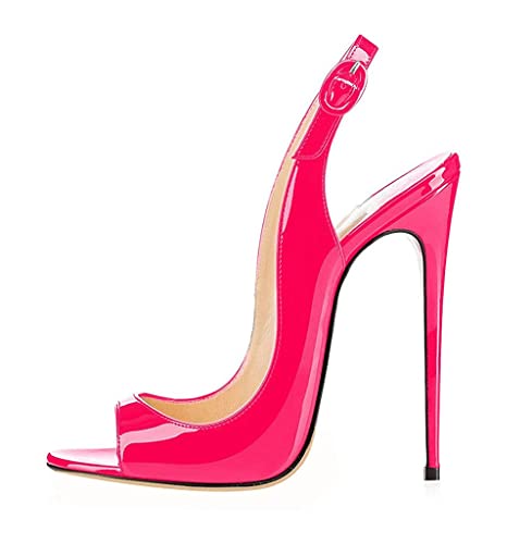 EDEFS Damen Peep Toe Stiletto Sandalen Sling Schuhe Übergröße Sandaletten mit 120mm Absatz Rose EU38 EDEFS Damen Peep Toe Stiletto Sandalen Sling Schuhe Übergröße Sandaletten mit 120mm Absatz Rose EU38 von EDEFS