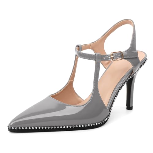 EDEFS Damen Perlen Besatz Stiletto Absatz Pumps 9 cm Hoher Absatz Slingback Spitzzahn Patentleder Elegant für Hochzeit Party Arbeit Grau EU39 EDEFS Damen Perlen Besatz Stiletto Absatz Pumps 9 cm Hoher Absatz Slingback Spitzzahn Patentleder Elegant für Hochzeit Party Arbeit Grau EU39 von EDEFS
