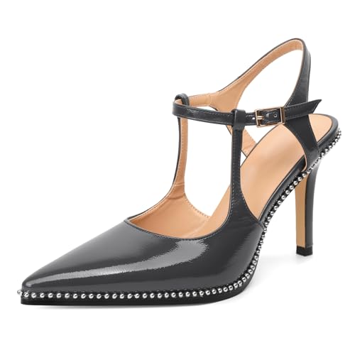 EDEFS Damen Perlen Besatz Stiletto Absatz Pumps 9 cm Hoher Absatz Slingback Spitzzahn Patentleder Elegant für Hochzeit Party Arbeit Grau mit Falten EU39 EDEFS Damen Perlen Besatz Stiletto Absatz Pumps 9 cm Hoher Absatz Slingback Spitzzahn Patentleder Elegant für Hochzeit Party Arbeit Grau mit Falten EU39 von EDEFS