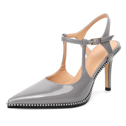 EDEFS Damen Perlen Besatz Stiletto Absatz Pumps 9 cm Hoher Absatz Slingback Spitzzahn Patentleder Elegant für Hochzeit Party Arbeit Hellgrau EU39 EDEFS Damen Perlen Besatz Stiletto Absatz Pumps 9 cm Hoher Absatz Slingback Spitzzahn Patentleder Elegant für Hochzeit Party Arbeit Hellgrau EU39 von EDEFS