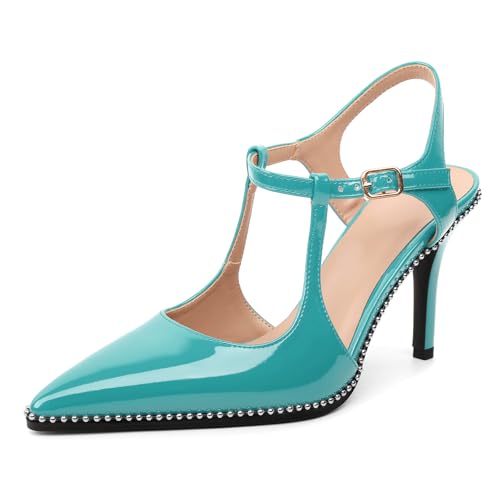 EDEFS Damen Perlen Besatz Stiletto Absatz Pumps 9 cm Hoher Absatz Slingback Spitzzahn Patentleder Elegant für Hochzeit Party Arbeit Türkis EU39 EDEFS Damen Perlen Besatz Stiletto Absatz Pumps 9 cm Hoher Absatz Slingback Spitzzahn Patentleder Elegant für Hochzeit Party Arbeit Türkis EU39 von EDEFS