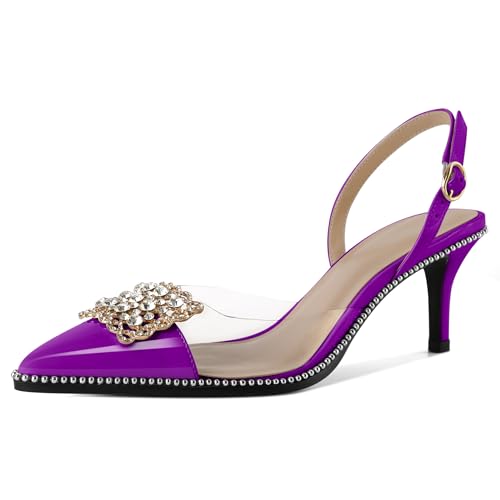 EDEFS Damen Perlengesäumte Transparente PVC Pumps Slingback 6,5 cm Niedrigabsatz Rhinestone Spitzzahn für Hochzeits Eleganz Lila EU38 EDEFS Damen Perlengesäumte Transparente PVC Pumps Slingback 6,5 cm Niedrigabsatz Rhinestone Spitzzahn für Hochzeits Eleganz Lila EU38 von EDEFS