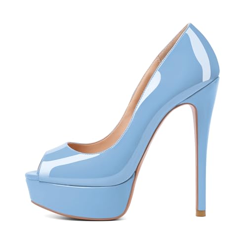 EDEFS Damen Plateau Pumps mit Runder Zehenpartie 6 Zoll Stiletto Absatz & Peep Toe Vielseitig für Business und Festliche Events Hellblau EU43 EDEFS Damen Plateau Pumps mit Runder Zehenpartie 6 Zoll Stiletto Absatz & Peep Toe Vielseitig für Business und Festliche Events Hellblau EU43 von EDEFS