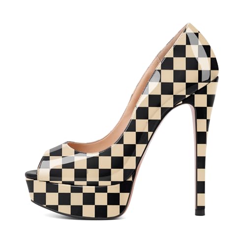 EDEFS Damen Plateau Pumps mit Runder Zehenpartie 6 Zoll Stiletto Absatz & Peep Toe Vielseitig für Business und Festliche Events Kariert Beige EU43 EDEFS Damen Plateau Pumps mit Runder Zehenpartie 6 Zoll Stiletto Absatz & Peep Toe Vielseitig für Business und Festliche Events Kariert Beige EU43 von EDEFS