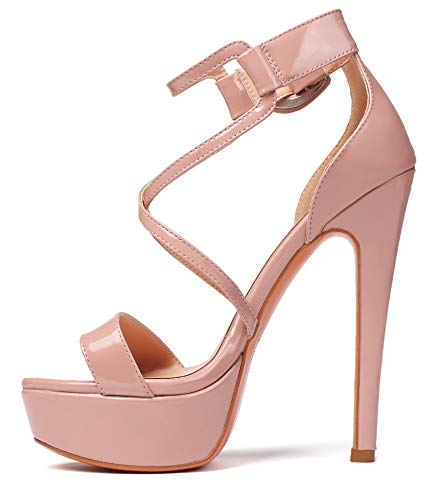 EDEFS Damen Plateau Sandaletten,Peep Toe High Heel Sandalen,Sommer Riemchensandalen,Beige EU38 von EDEFS