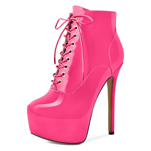 EDEFS Damen Plateaus Hoher Absatz Stiefelette mit Reißverschluss Rundschaft und 6 Zoll Absatz Fashion forward für Hochzeit Party Arbeit und Alltäglichen Chic Heißes Rosa EU38 von EDEFS