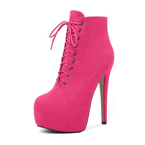 EDEFS Damen Plateaus Hoher Absatz Stiefelette mit Reißverschluss Rundschaft und 6 Zoll Absatz Fashion forward für Hochzeit Party Arbeit und Alltäglichen Chic Wildleder Rosa EU38 von EDEFS