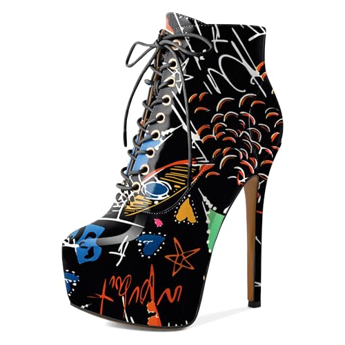 EDEFS Damen Plateaus Hoher Absatz Stiefelette mit Reißverschluss Rundschaft und 6 Zoll Absatz Hervorstechen bei Hochzeit Party Arbeit und mehr Damen fashion forward Stiefeletten Graffiti EU40 EDEFS Damen Plateaus Hoher Absatz Stiefelette mit Reißverschluss Rundschaft und 6 Zoll Absatz Hervorstechen bei Hochzeit Party Arbeit und mehr Damen fashion forward Stiefeletten Graffiti EU40 von EDEFS