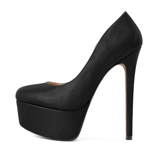 EDEFS Damen Plateauschuhe 15 cm Hoher Stilettoabsatz Rundspitze Patentleder Bequem für Büro Party Hochzeit Alltag Mattschwarz EU43 von EDEFS