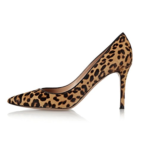 EDEFS Damen Pointed Toe Leopard Leder Pumps Spitz High Heels Kleid-Partei Damenschuhe Print Größe EU42 von EDEFS