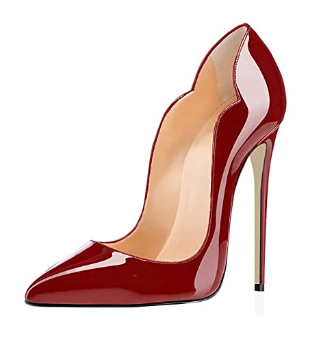 EDEFS Damen Pointed Toe Pumps Hohe Absatz Extreme Stiletto Komfort Schuhe Burgundy EU45 von EDEFS