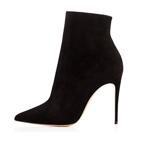 EDEFS Damen Pointed Toe Stiletto Kurzschaft Stiefel High Heels Reißverschluss Ankle Boots Black Größe EU41 von EDEFS