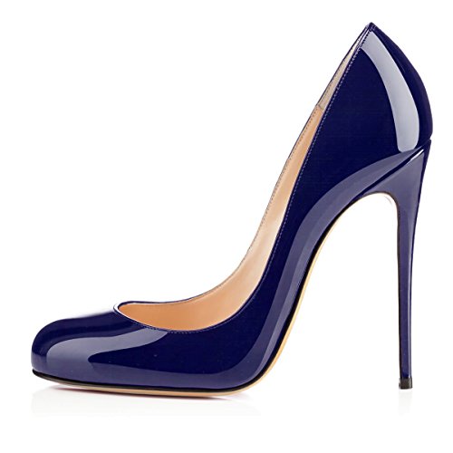 EDEFS Damen Pu Leder Hoher Absatz Runde Zehe Pumps Stiletto Schuhe Blau Größe EU45 von EDEFS