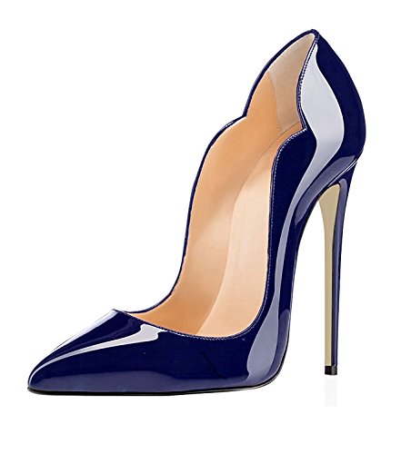 EDEFS Damen Pumps Cut Out High Heels D'orsay Stiletto Spitz Zehe Schuhe Darkblue EU41 von EDEFS