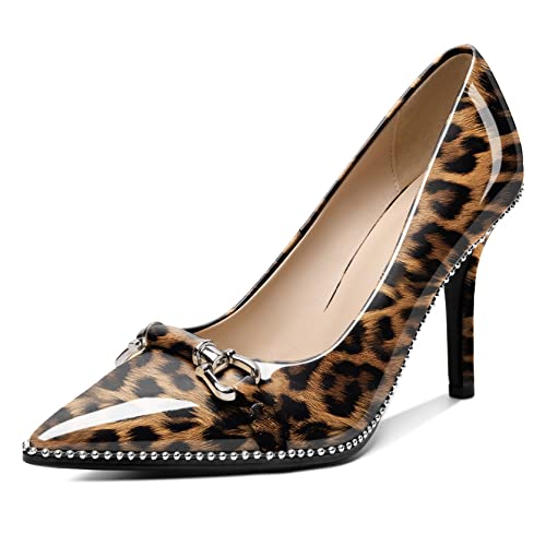 EDEFS Damen Pumps Damen Stiletto High Heels Spitze Pumps Party Hochzeit Stöckelschuhe für Frauen Leopard EU40 von EDEFS
