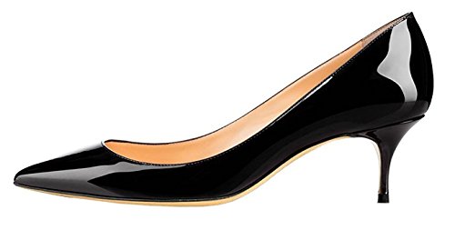 EDEFS Damen Pumps Frauen Spitz Kitten Heel Lackleder Kleid Party Pumps Förmlich Schuhe Schwarz Größe EU35 von EDEFS