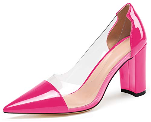 EDEFS Damen Pumps High Heels,Cap-Toe Block Heel Pumps,Transparent Schuhe Rose,Größe 40 von EDEFS