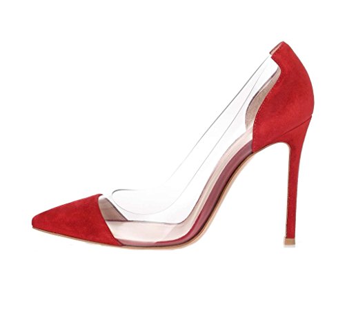 EDEFS Damen Pumps Hohen Absätzen Schuhe Pointed Toe Stiletto Wildleder Klassischer Damenschuh Rot Größe EU39 von EDEFS