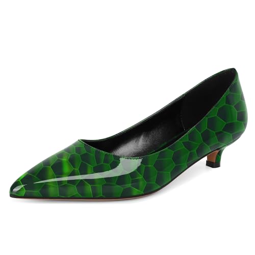 EDEFS Damen Pumps Modischer Kitten Heel 1.4 Inches Slip On Spitz Zulaufend & Geschlossene Zehe Ideal für Büro & Party Anlässe Glänzend Grün EU40 von EDEFS