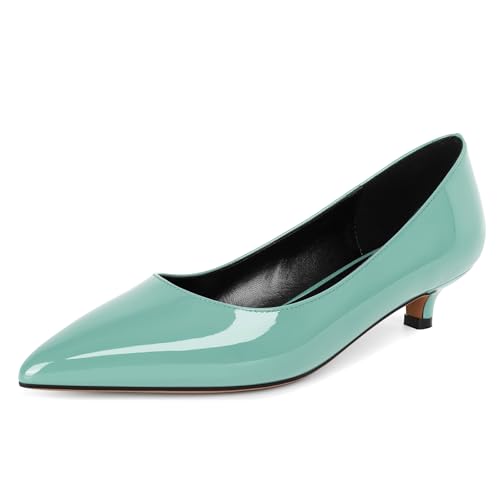 EDEFS Damen Pumps Modischer Kitten Heel 1.4 Inches Slip On Spitz Zulaufend & Geschlossene Zehe Ideal für Büro & Party Anlässe Mintgrün EU40 von EDEFS