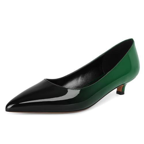 EDEFS Damen Pumps Modischer Kitten Heel 1.4 Inches Slip On Spitz Zulaufend & Geschlossene Zehe Ideal für Büro & Party Anlässe Schwarz Grün EU40 von EDEFS