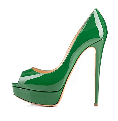 EDEFS Damen Pumps Plateau Pumps High Heels Lack Stiletto Elegante Schuhe Green Größe EU39 von EDEFS