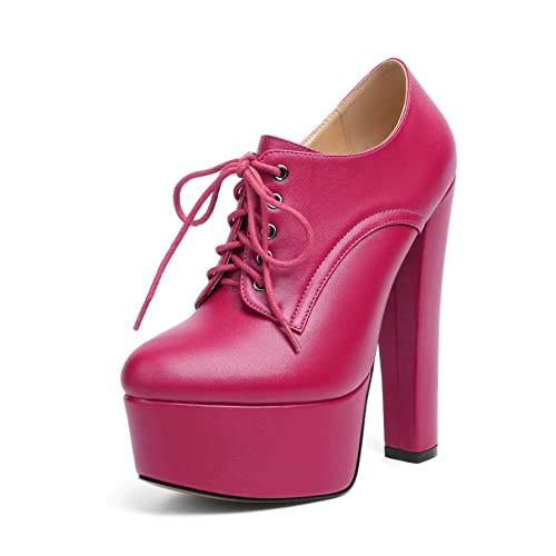 EDEFS Damen Pumps Plattform Chunky Heel Reißverschluss Runde Zehenkappe Komfort Sexy Schuhe Heißes Rosa EU42 von EDEFS