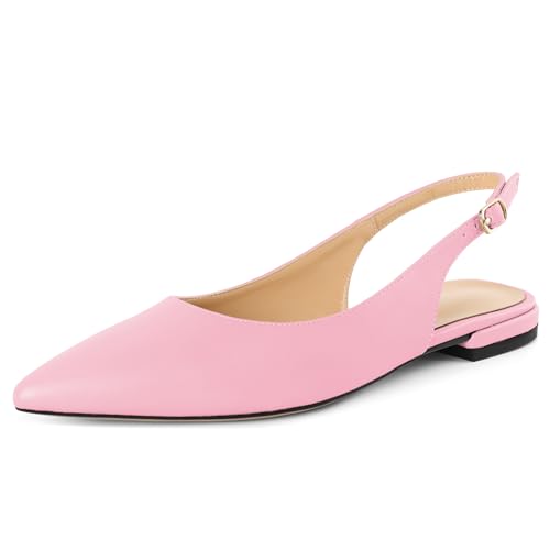 EDEFS Damen Pumps Slingback Slip On Schnalle Spitze Zehe Flach 2 cm Matt Leder Black Absatz für Hochzeit Gala Leger Alltag Mattrosa EU40 von EDEFS