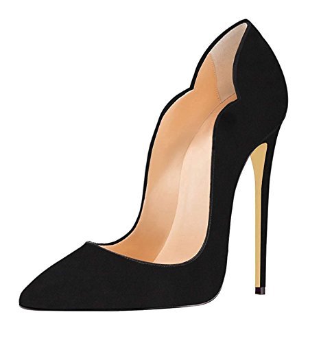 EDEFS Damen Pumps Spitze Zehen High Heels Stiletto Klassisch Party Kleid Schuhe Schwarz EU44 von EDEFS