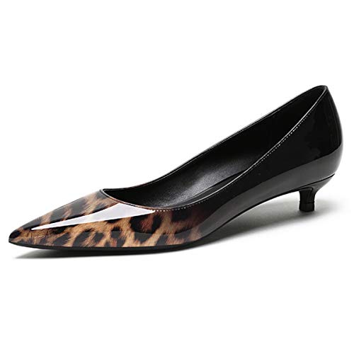 EDEFS Damen Pumps mit Kitten Heel,Bequeme Damen Spitze Schuhe,Leopard Black,Größe 38 von EDEFS