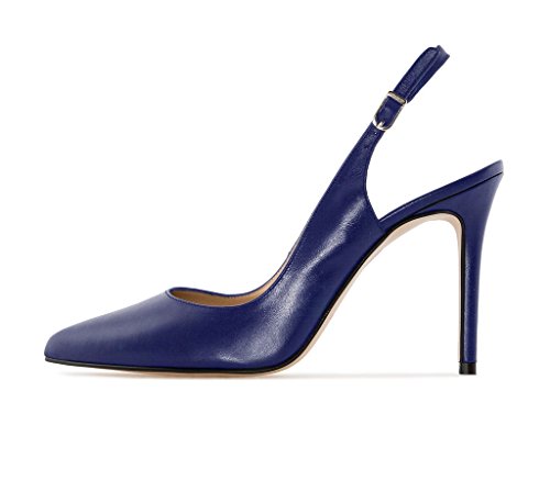 EDEFS Damen Riemchen Pumps Hoher Absatz Slingback Shuche mit Schnalle Blau Größe EU44 von EDEFS