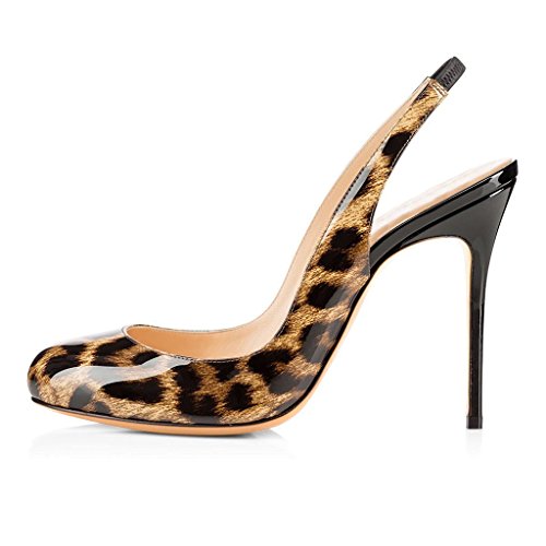 EDEFS Damen Round Toe Slingback Pumps Stiletto Absatz Schuhe Leopard Größe EU45 von EDEFS