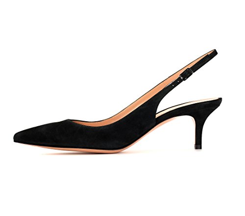 EDEFS Damen Sandalen Kitten Absatz Sling Pumps Black Suede Größe EU39 von EDEFS