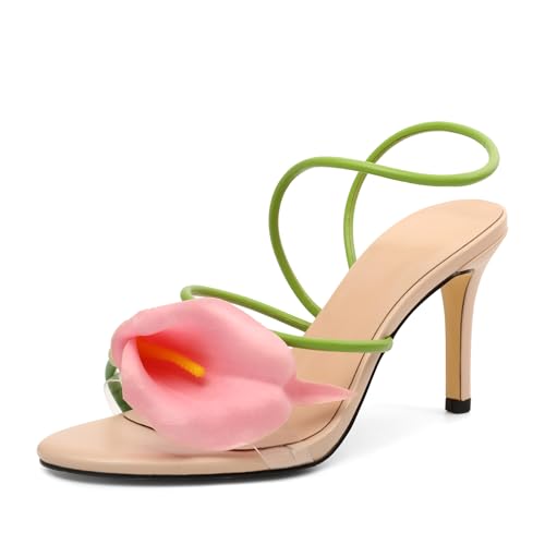 EDEFS Damen Sandaletten mit Offenen Zehen 3,5 Zoll Stiletto High Heels Riemchenbänder & Lilienblüten Sommer Hochzeit Party Eleganz Nackt EU38 EDEFS Damen Sandaletten mit Offenen Zehen 3,5 Zoll Stiletto High Heels Riemchenbänder & Lilienblüten Sommer Hochzeit Party Eleganz Nackt EU38 von EDEFS