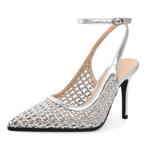 EDEFS Damen Schicke Stiletto Absätze Slingback Pumps mit 3,5 Zoll Hohem Absatz Perlen Knöchelband Spitzem Zeh Hochzeitsbereit Gewebtes Silber EU37 EDEFS Damen Schicke Stiletto Absätze Slingback Pumps mit 3,5 Zoll Hohem Absatz Perlen Knöchelband Spitzem Zeh Hochzeitsbereit Gewebtes Silber EU37 von EDEFS