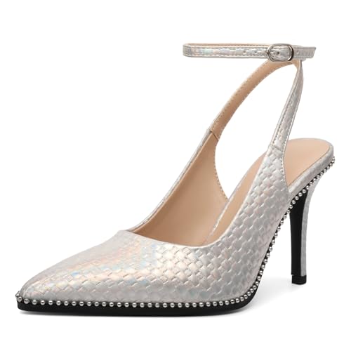 EDEFS Damen Schicke Stiletto Absätze Slingback Pumps mit 3,5 Zoll Hohem Absatz Perlen Knöchelband Spitzem Zeh Hochzeitsbereit Silber Sparkly EU37 EDEFS Damen Schicke Stiletto Absätze Slingback Pumps mit 3,5 Zoll Hohem Absatz Perlen Knöchelband Spitzem Zeh Hochzeitsbereit Silber Sparkly EU37 von EDEFS