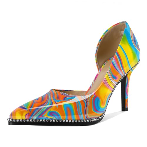 EDEFS Damen Schlüpfschuh Stilettoabsatz Sandalen Perlenbesetzte Spitzenschuh Pumps 9 cm Absätze für Hochzeit Party & Arbeit Multicolor Wärme EU43 von EDEFS