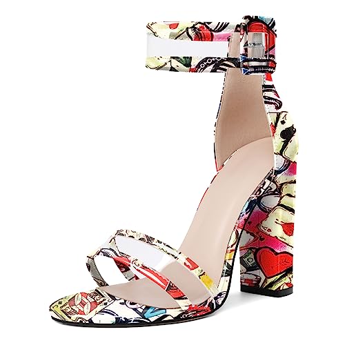 EDEFS Damen Schnalle High Heels mit dicken Absätzen,Knöchelriemen Sandalen Minimalistischen Stil Graffiti-Liebe EU 46 EDEFS Damen Schnalle High Heels mit dicken Absätzen,Knöchelriemen Sandalen Minimalistischen Stil Graffiti-Liebe EU 46 von EDEFS