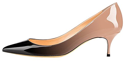 EDEFS Damen Schuhe Kitten Absatz Pumps Spitze Zehe Elegant Büro Schuhe BeigeBlack Größe EU40 von EDEFS