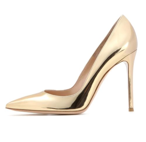 EDEFS Damen Schuhe mit Absatz Elegant High Heels Metallic Lack Gold Größe EU38 von EDEFS