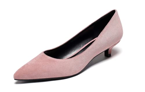 EDEFS Damen Sexy Spitzen Zehen Pumps 3,5CM Kitten Absatz Pumps Ohne Verschluss Wildleder Rosa Größe EU36 von EDEFS